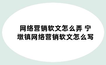 网络营销软文怎么弄 宁墩镇网络营销软文怎么写